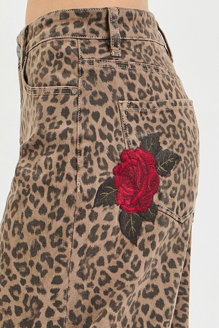 PGC-21918 | Risen Slouchy Barrel Leopard Print Pants | Brown | Sizes 25-32 - Picture 9 of 10